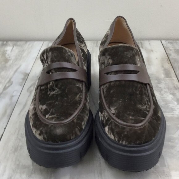 Stuart Weitzman Crushed Velvet Olive Loafers 8.5 - Picture 4 of 10